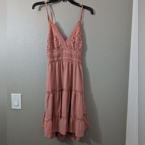 Soleia Guipure Lace Insert Frill Trim Ruffle Hem Cami Wish Blush Lace Mini Dress